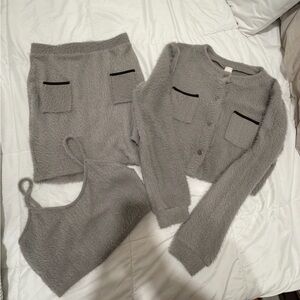 Cozy Faux-Fur Gray 3-Piece Skirt Set